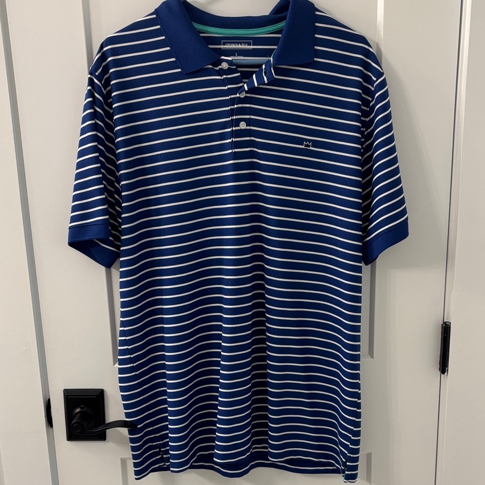 Crown & Ivy Navy and White Striped Polo Shirt